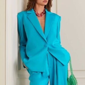 Alice + Olivia Shan Solid Oversized Satin Blazer - Ocean Blue - Size 4